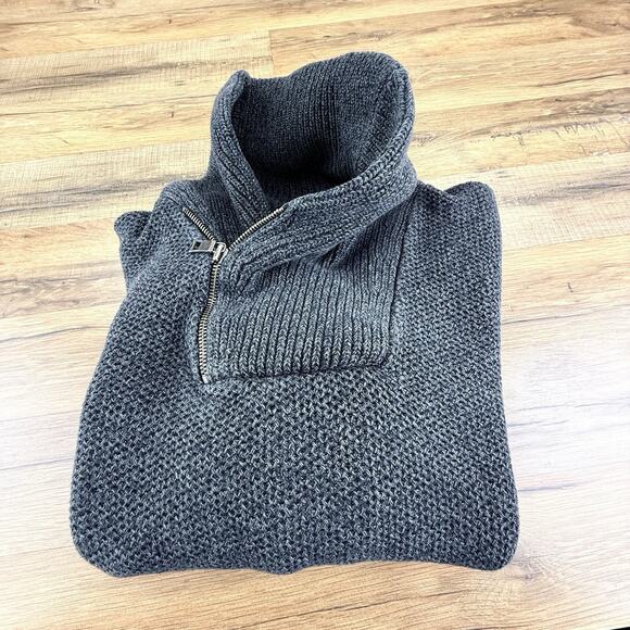 Nautica Other - Nautica Size L Men's 100% Cotton Thick Grey Rib Knit Zip Neck Shawl Card…